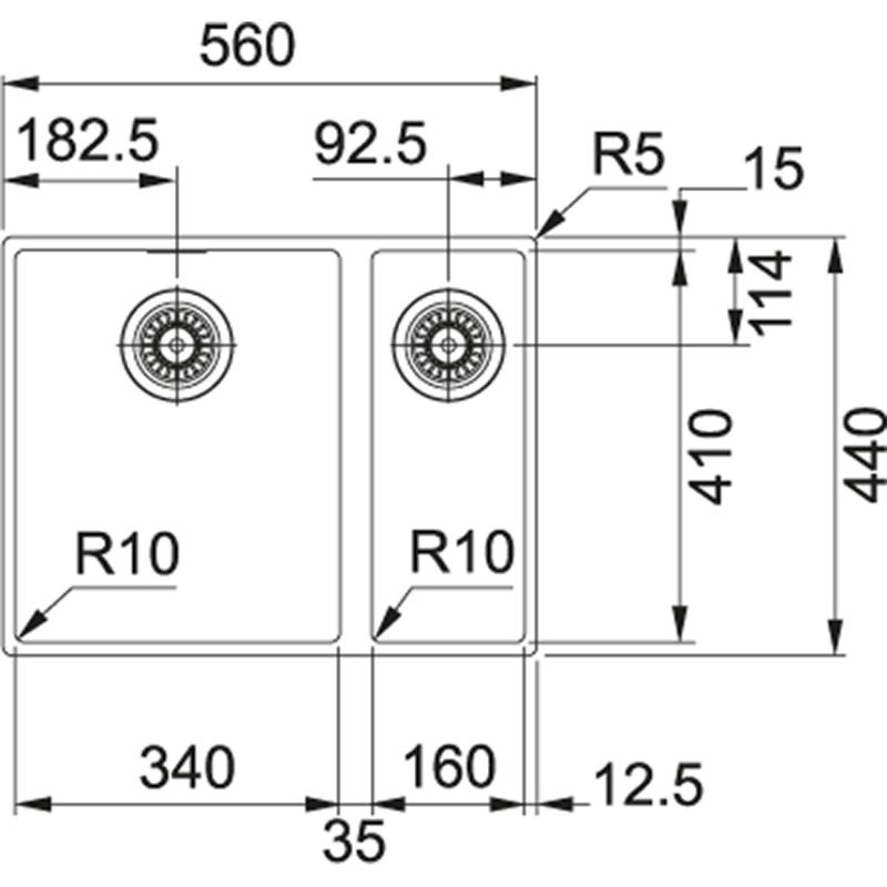 Franke Sirius 2 S2D 160 una și jumătate 1,5 chiuvetă albă din material plastic 53,5x41cm sub montaj 125.0252.219