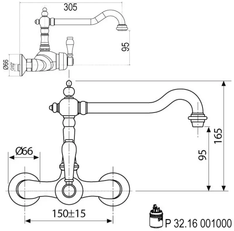 Robinet de bucătărie Nostalgic Hermitage R de perete Cromat 10.9021
