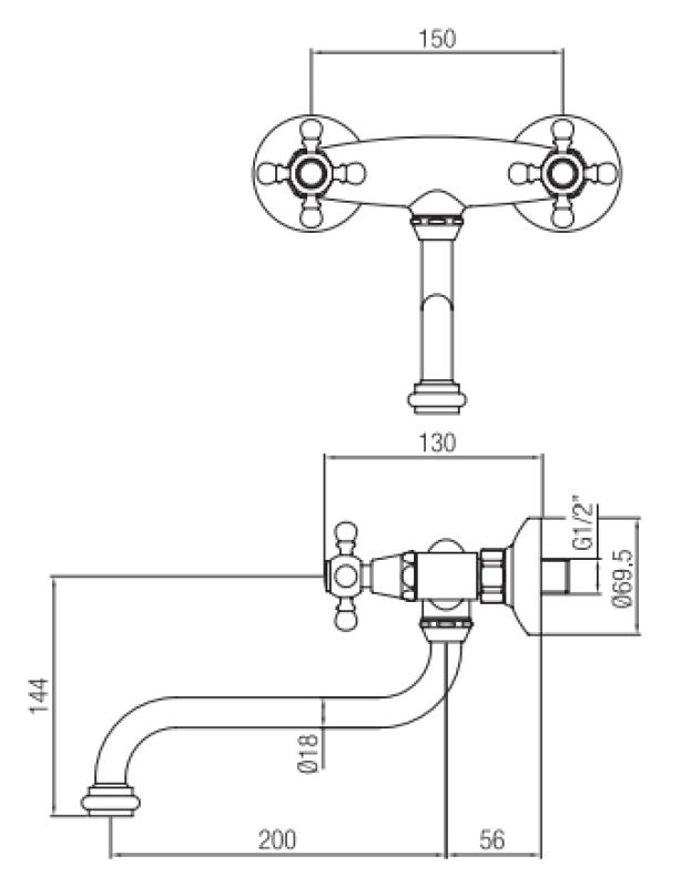 PB Robinet de bucătărie nostalgic Classic C montat pe perete în bronz 10.2722