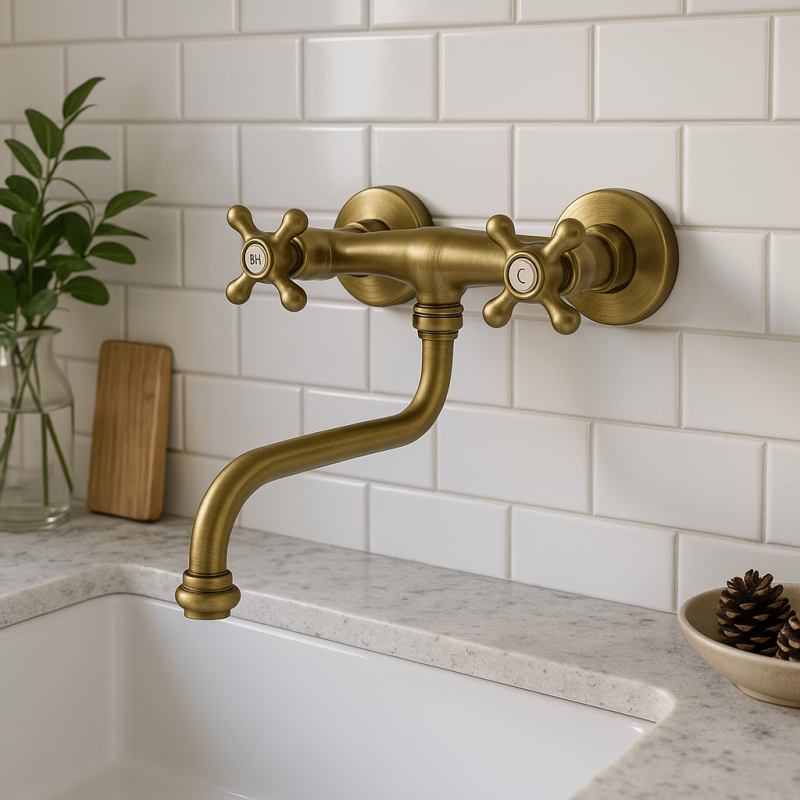 PB Robinet de bucătărie nostalgic Classic C montat pe perete în bronz 10.2722