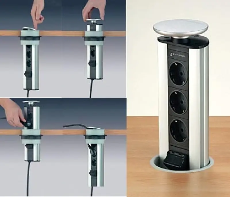 EVOline Port 3 Priză retractabilă cu împământare capac alb.