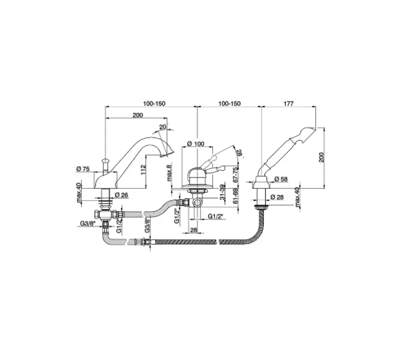Cisal Arcana Royal Robinet de baie montaj pe marginea băii Crom-Auriu AY00126074
