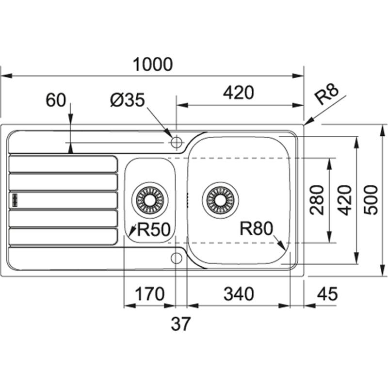 Franke Spark SKX 651 chiuvetă din oțel inoxidabil cu o cuvă și jumătate cu scurgător reversibilă și montaj la suprafață 101.0315.546