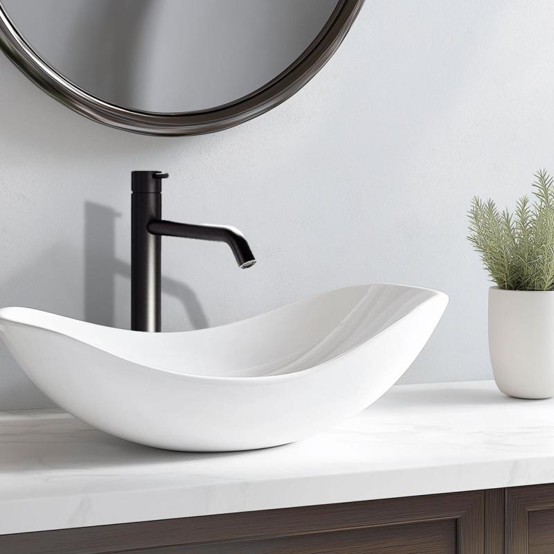 Robinetul de baie Waterevolution Flow pentru chiuvete înalte pentru chiuvete, inclusiv scurgere cu clic, negru mat T115PR.