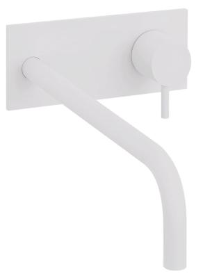 Robinetul de baie încorporat Waterevolution Flow, cu placă de acoperire, alb mat, cu gură de 25 cm, T1161BBR-25.
