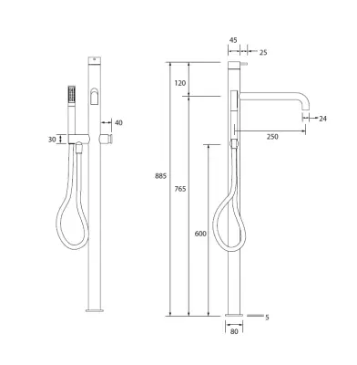 Robinetele pentru cada Water Evolution Flow, cu suport și duș manual, negru mat T133PR.