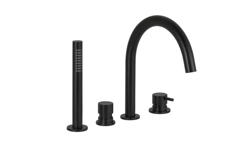 Waterevolution Flow Robinet de baie cu 4 orificii pentru montare pe marginea căzii Negru T138PR