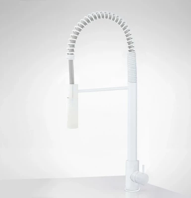 Waterevolution Flow Robinet de bucătărie semiprofesional cu finisaj mat alb cu coloană și arc T157BR