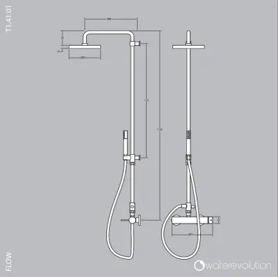 Combinatie de duș Waterevolution Flow cu termostat și duș de ploaie cromat T141T01