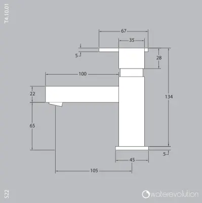 Robinetul pentru chiuvetă Waterevolution S22 din oțel inoxidabil cu baterie de scurgere T410IE.