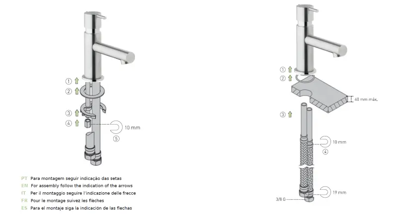 Robinetul pentru chiuvetă Waterevolution S22 din oțel inoxidabil cu baterie de scurgere T410IE.