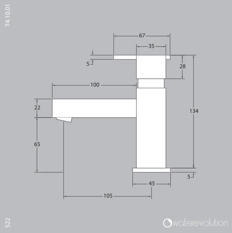 Robinetul pentru chiuvetă Waterevolution S22 din oțel inoxidabil cu baterie de scurgere T410IE.