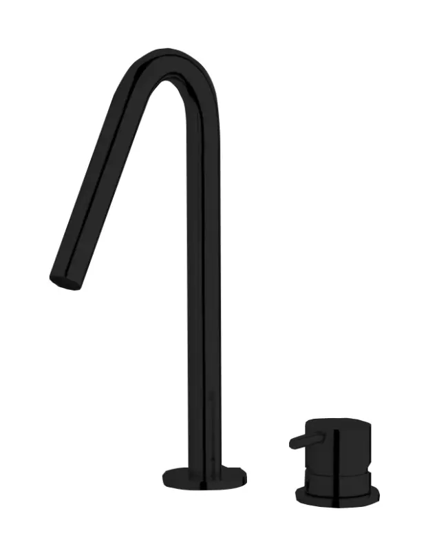 Robinetul de baie Waterevolution Flow cu 2 orificii, de culoare neagră mată, cu un mic jet de 120mm, cod T1121VPR.