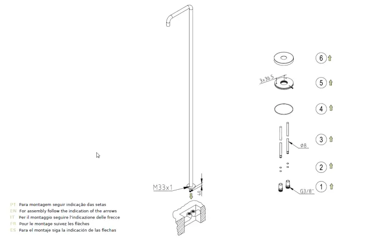 Waterevolution Flow duș piscină coloană de duș doar apă rece inox periat T145IE