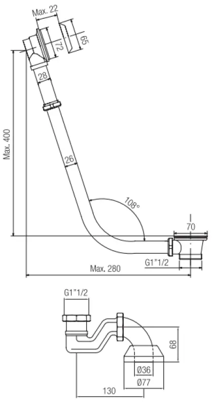 Scurgere de baie PB cu lanț pentru cadă independentă, bronz 1208590152