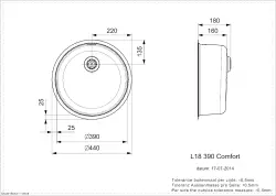 Reginox R26076 chiuvetă rotundă din oțel inoxidabil L18390 comfort Montaj la nivel la suprafață și sub blat T2903LLU06GDS