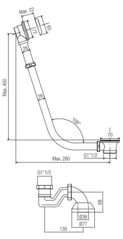 Scurgerea PB pentru cada autonomă, cu lanț cromat, 1208677012.
