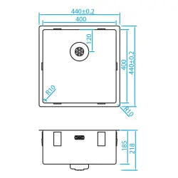 Caressi R10 Chiuvetă din oțel inoxidabil 40x40 cm montaj sub blat la suprafață și la nivel CAPP40R10