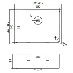 Caressi R10 chiuvetă din oțel inoxidabil 55x40cm montaj sub blat la suprafață și la nivel CAPP55R10