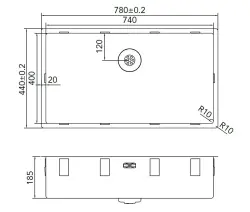 Caressi R10 chiuvetă din oțel inoxidabil 74x40cm montaj sub blat la suprafață și la nivel CAPP74R10