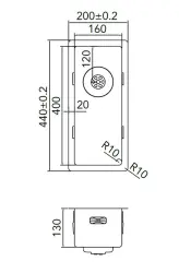 Caressi R10 Chiuvetă din oțel inoxidabil 16x40cm montaj sub blat la suprafață și la nivel CAPP16R10