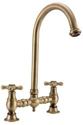 PB Robinet de bucătărie nostalgic cu punte din bronz cu gură rotundă și mânere în formă de stea PBN.BRO.R.ST