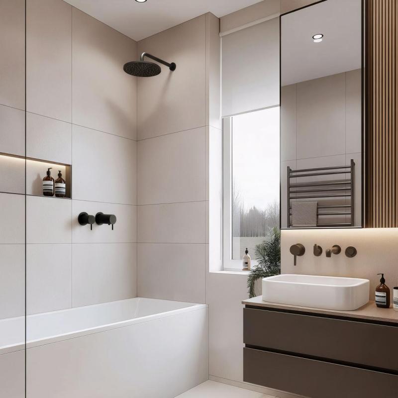 Waterevolution Flow termostat de duș încastrat cu rozetă rotundă mată neagră 1208778082 T142TBPR