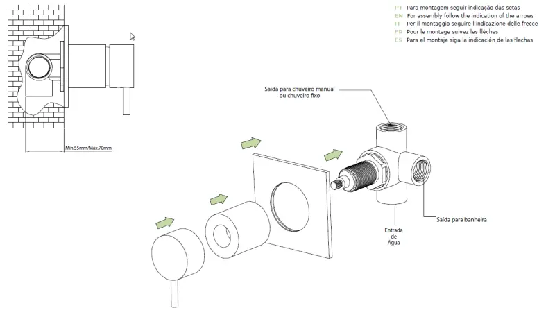 Waterevolution Flow încorporabil 2 cai, cu comutator, negru mat, cu rozetă rotundă T1482SPR.
