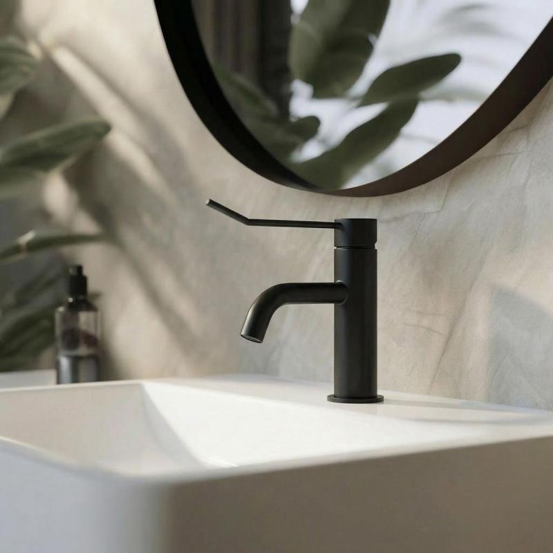 Robinetele pentru chiuvetă Waterevolution Flow, inclusiv dop de scurgere cu clic, negru mat T111PR