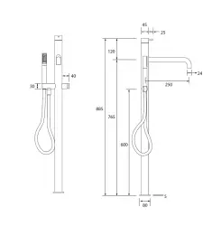 Robinetul de baie independent Waterevolution Flow cu duș manual complet din oțel inoxidabil T133IE.