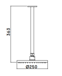 Duș principal Waterevolution Flow de 250mm cu conectare la tavan, complet din oțel inoxidabil T1642IE