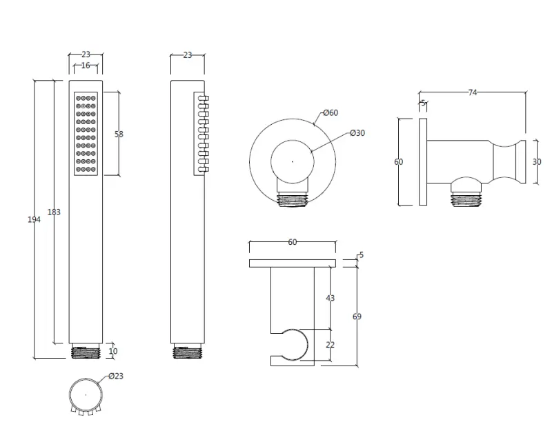Set complet de accesorii pentru baie Waterevolution Flow cu racord de perete, integral din oțel inoxidabil T1621IE