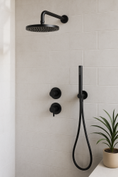 Waterevolution Flow set de duș încorporat, negru mat, cu termostat, duș de ploaie și duș manual 1208846402.