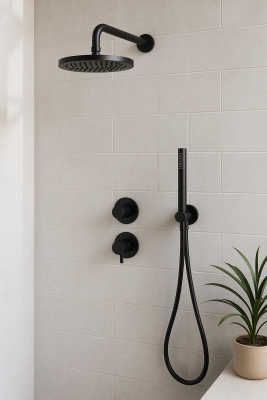 Waterevolution Flow set de duș încorporat, negru mat, cu termostat, duș de ploaie și duș manual 1208846402.
