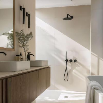 Waterevolution Flow set de duș încorporat, negru mat, cu termostat, duș de ploaie și duș manual 1208846402.
