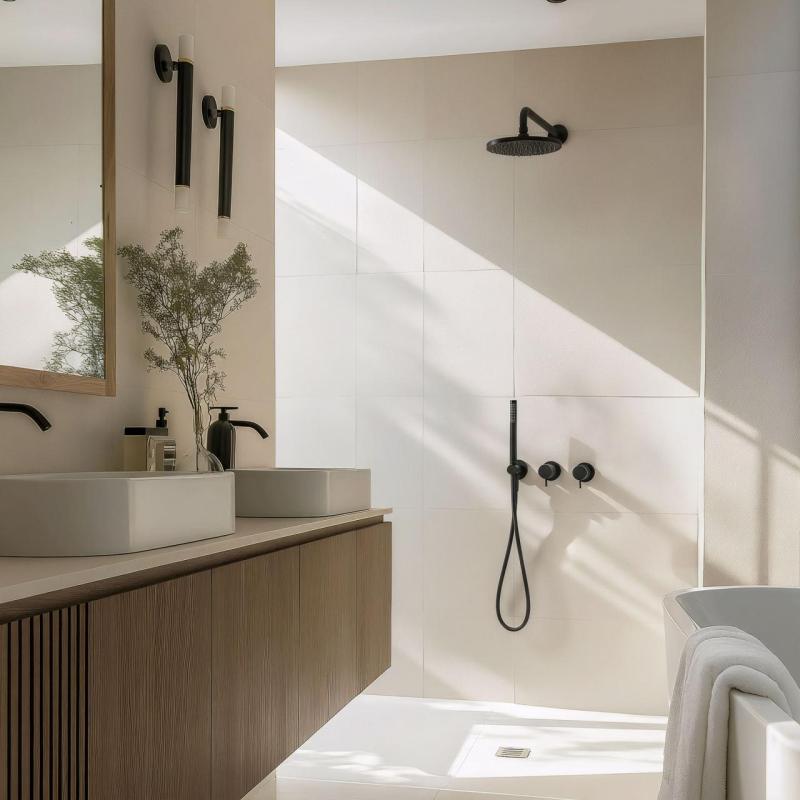 Waterevolution Flow set de duș încorporat, negru mat, cu termostat, duș de ploaie și duș manual 1208846402.