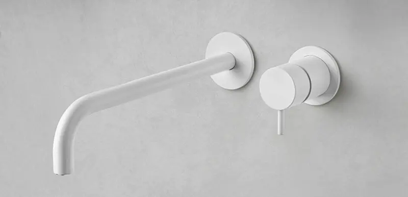 Waterevolution Flow baterie de chiuvetă încastrată, alb mat, cu gura de scurgere de 15 cm T116BBR-15