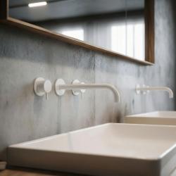 Waterevolution Flow Robinet de chiuvetă încastrat cu 3 găuri, alb mat, cu gura de scurgere de 21 cm T1163FBR-21