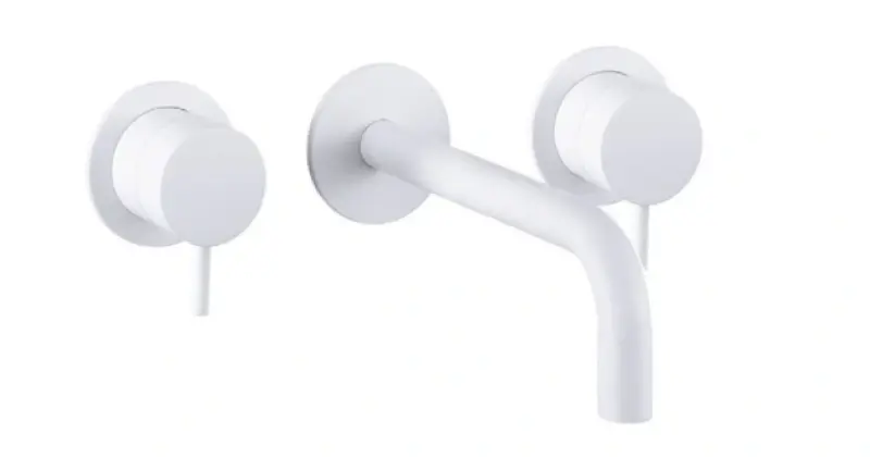 Waterevolution Flow Robinet de chiuvetă încastrat cu 3 găuri, alb mat, cu gura de scurgere de 21 cm T1163FBR-21