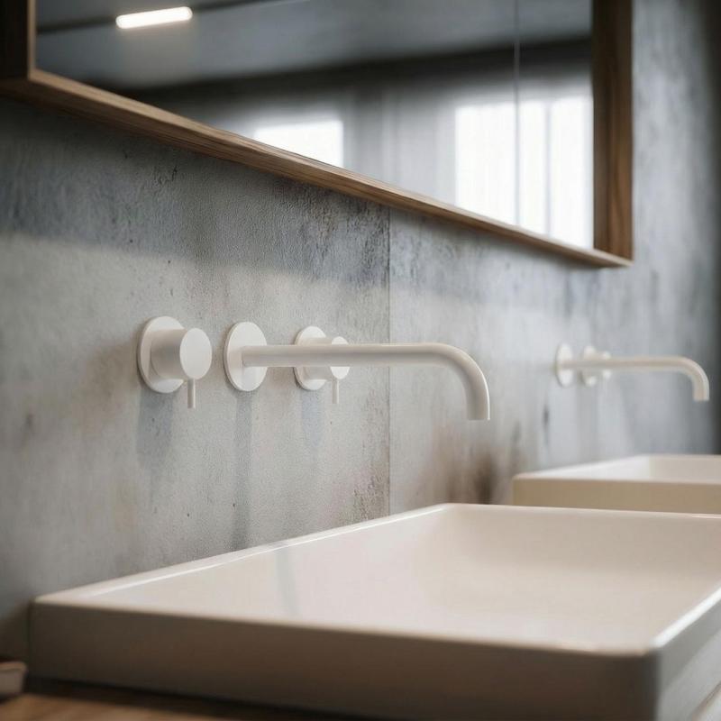 Waterevolution Flow Robinet de chiuvetă încastrat cu 3 găuri, alb mat, cu gura de scurgere de 21 cm T1163FBR-21