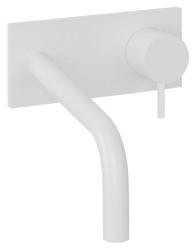 Robinetele de baie Waterrevolution Flow incorporate cu placă de acoperire, de culoare alb mat, cu gură de scurgere de 15 cm, modelul T1161BBR-15.