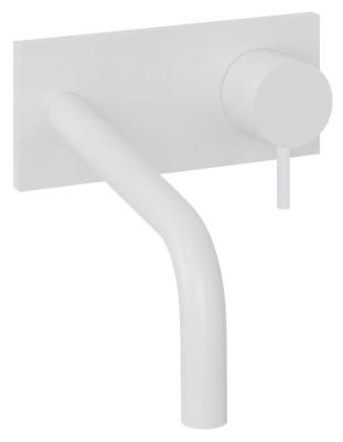 Robinetele de baie Waterrevolution Flow incorporate cu placă de acoperire, de culoare alb mat, cu gură de scurgere de 15 cm, modelul T1161BBR-15.