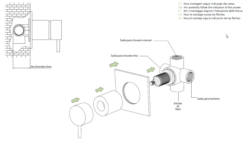 Waterevolution Flow încastrabil 3-way switch rozetă rotundă mată neagră T1483SPR