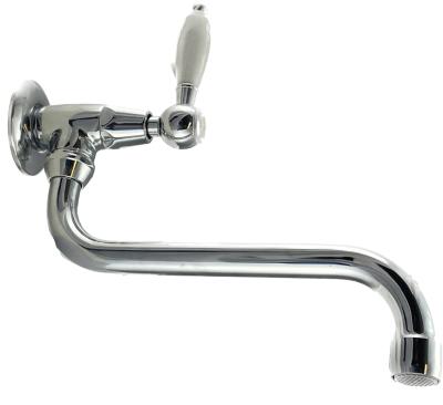 Robinetele de perete clasice PB cu maner alb, apă rece și robinet cu gură lungă, crom, 1208853612.