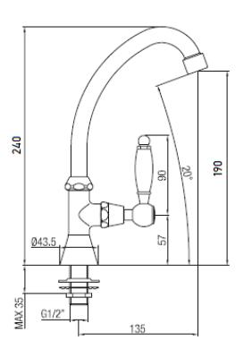 Robinet clasic PB cu maner alb, apă rece, cu gură înaltă, cromat 1208853652.