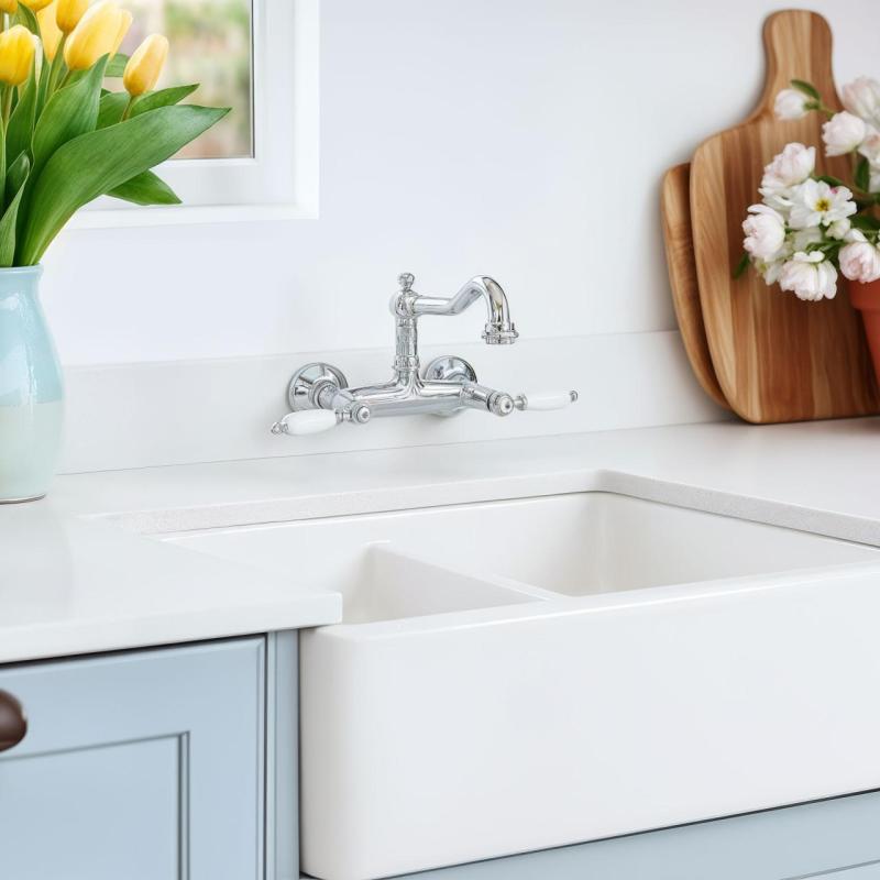 PB Robinet clasic montat pe perete cu mânere albe Cromat 1208854172