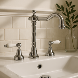 Robinetele clasice PB pentru chiuveta cu 3 găuri, manere albe, crom, 1208854262.