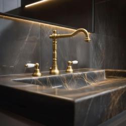 Robinetele clasice PB pentru chiuvetă cu 3 găuri, mânere albe, bronz 1208854272.