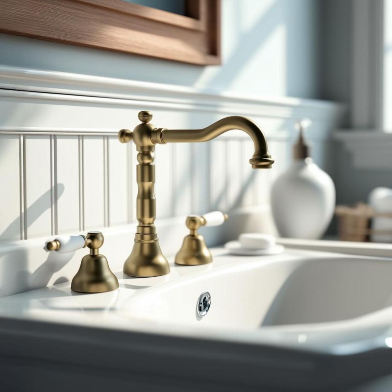 Robinetele clasice PB pentru chiuvetă cu 3 găuri, mânere albe, bronz 1208854272.