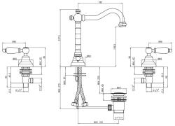 Robinet clasic PB pentru chiuvetă cu 3 găuri, manete albe, oțel inoxidabil 1208854282.